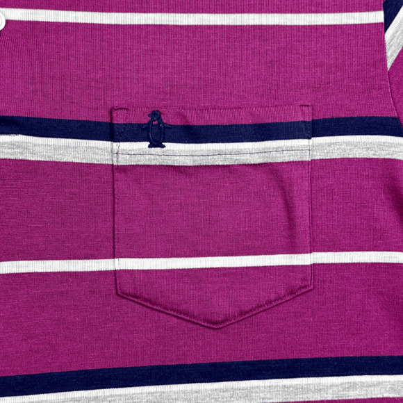Vintage Penguin Polo Shirt Adult LARGE Original Grand Slam Purple Striped 80s - Picture 2 of 6